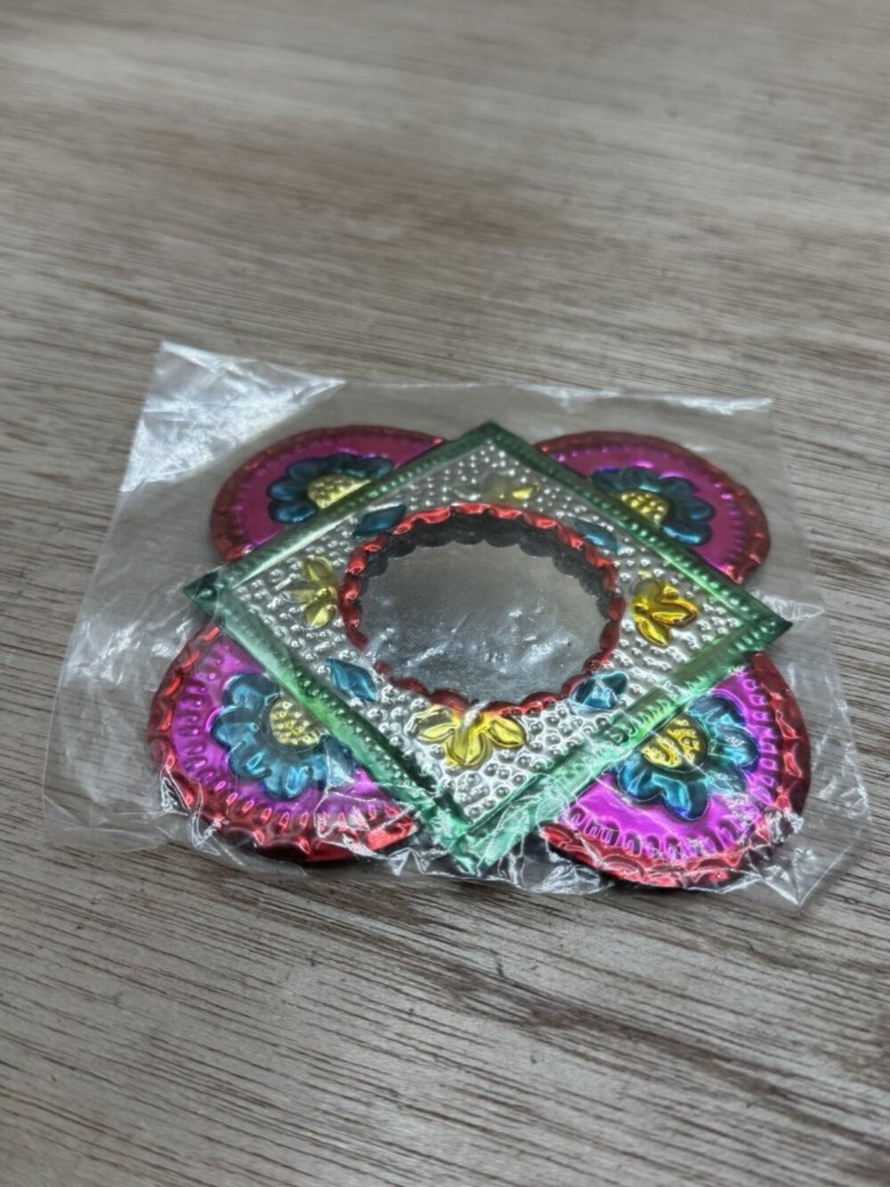 Mexican Tin Art Mirror Small Fancy Frame Painted Embossed Vintage